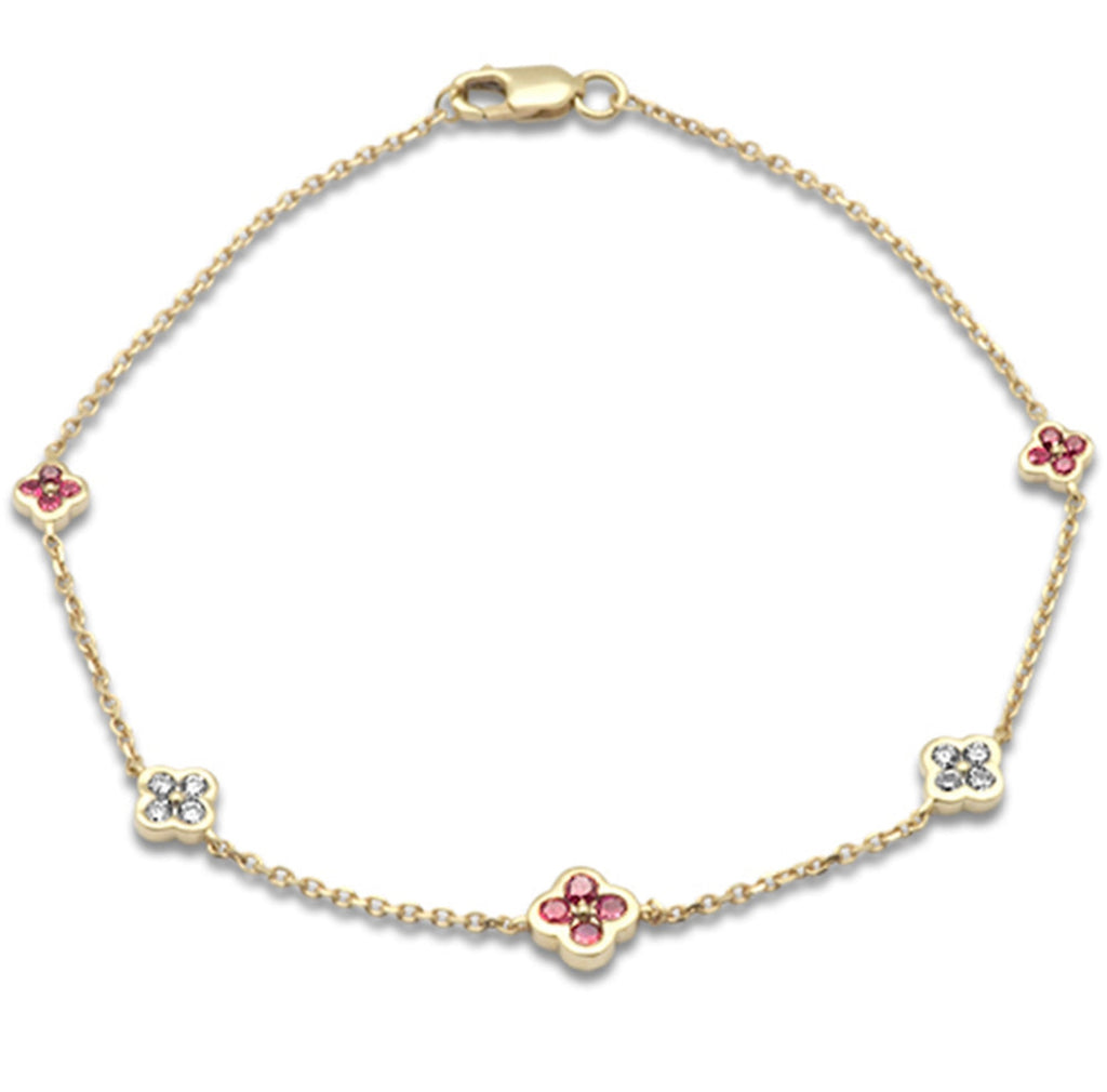 Ruby and Diamond Clover Station Bracelet