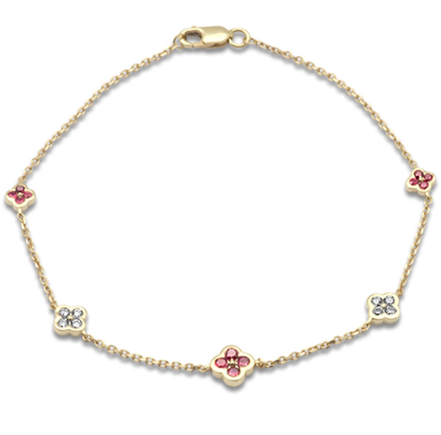 Ruby and Diamond Clover Station Bracelet