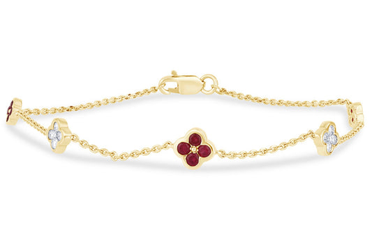 Ruby and Diamond Clover Station Bracelet