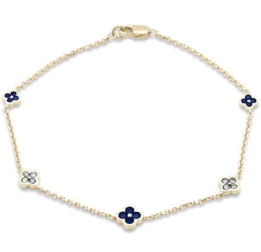 Sapphire and Diamond Clover Station Bracelet
