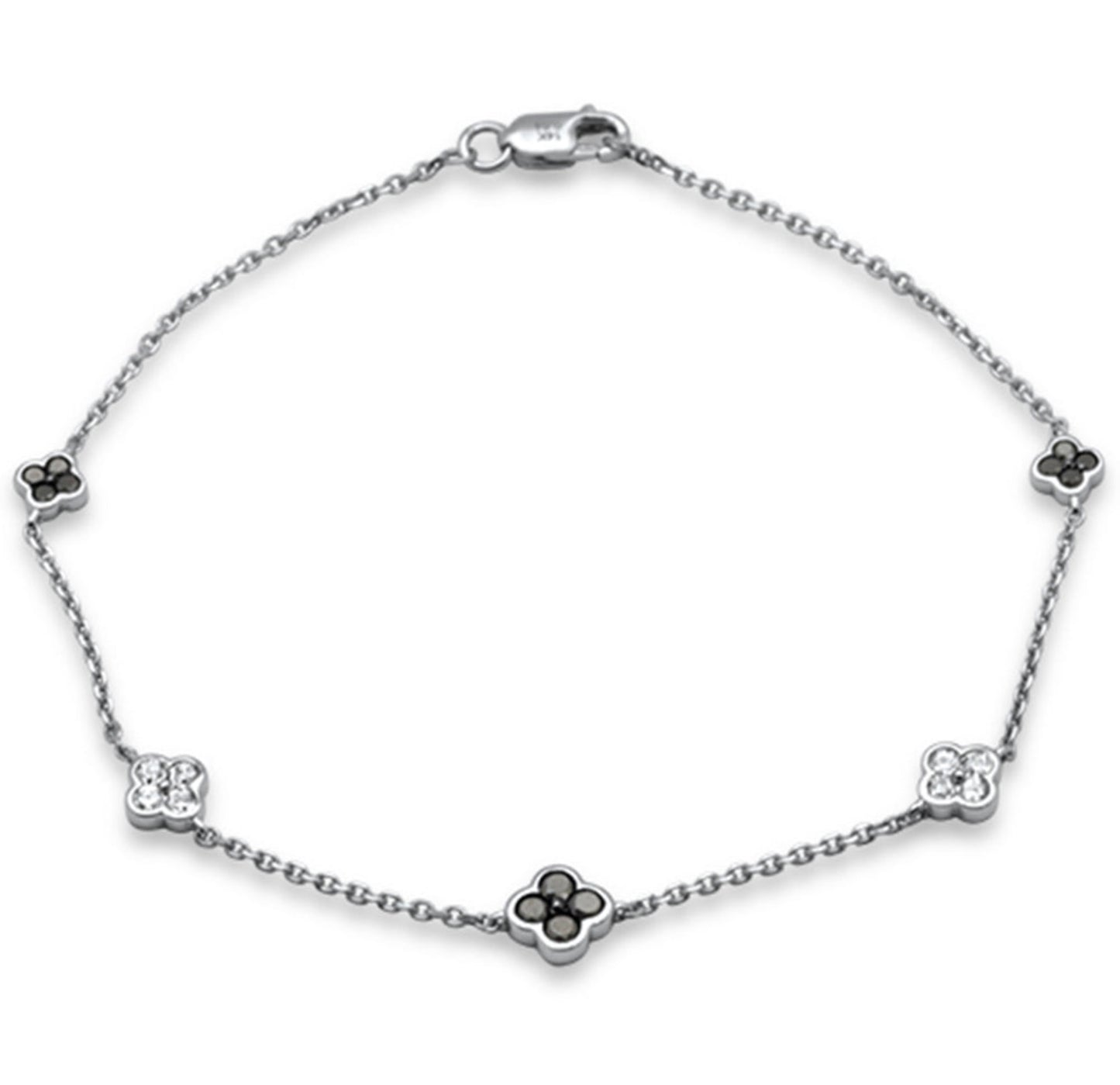 Black and White Diamond Clover Station Bracelet
