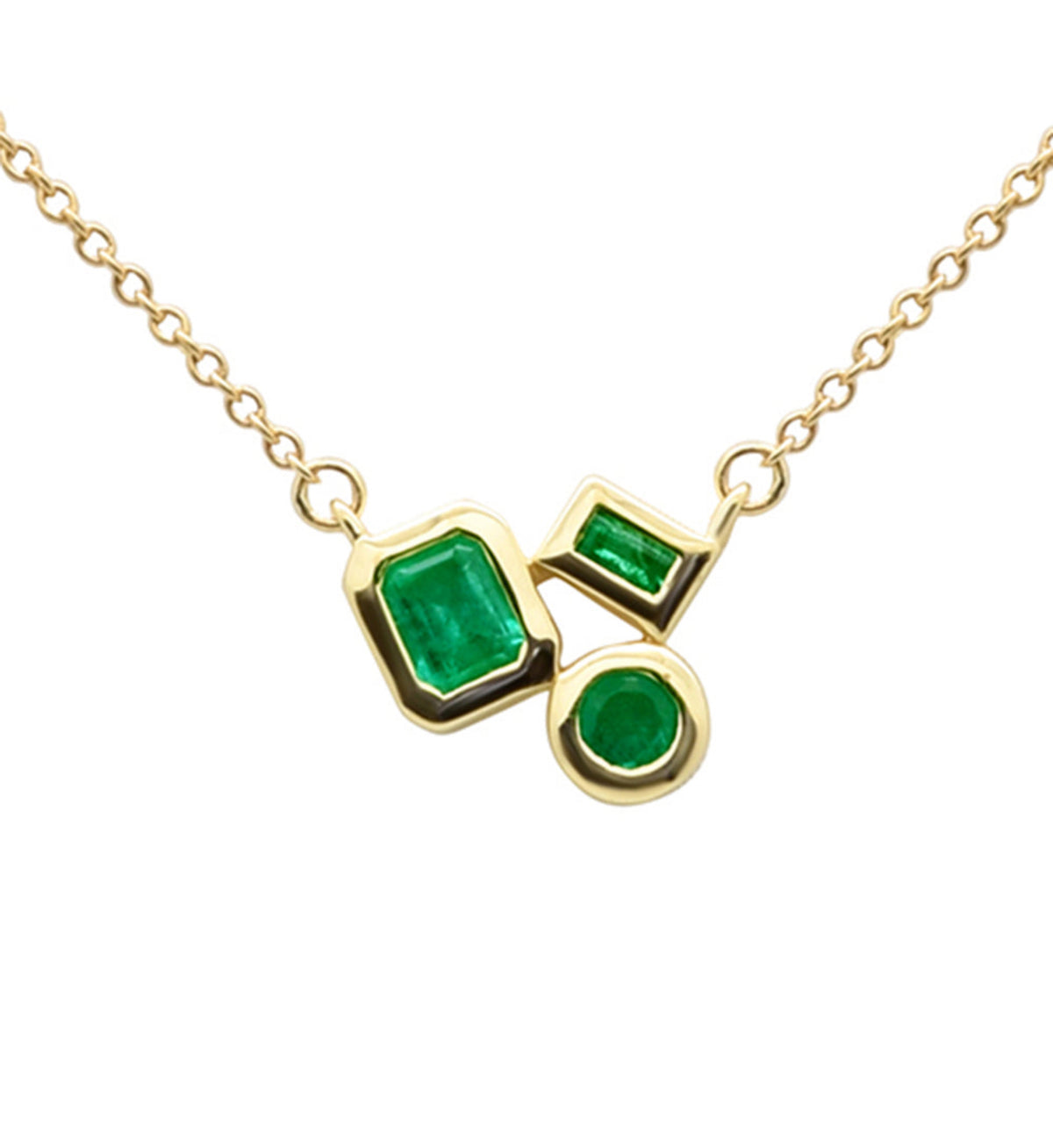 3 Stone Emerald Cluster Necklace