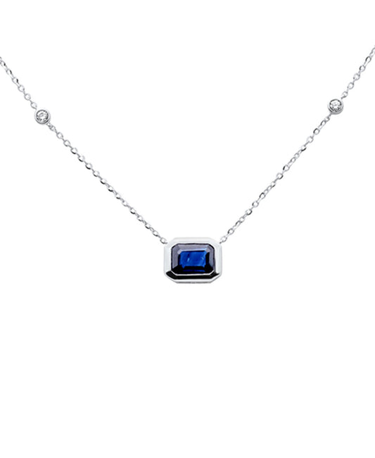 Emerald Cut Blue Sapphire Necklace