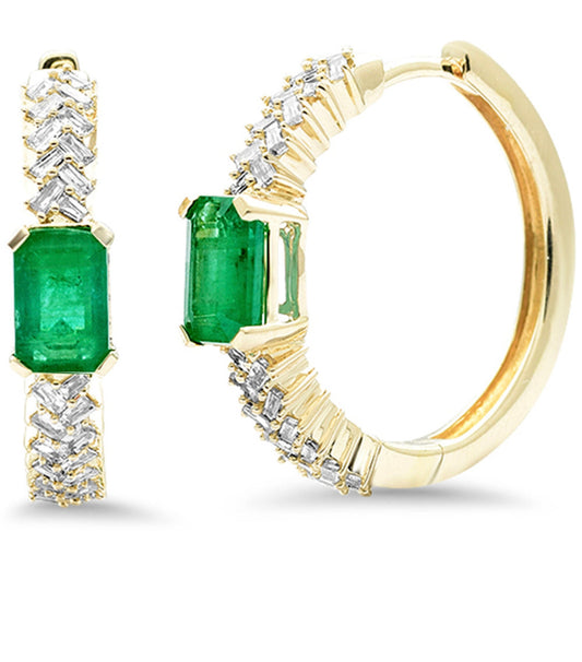 Baguette and Emerald Mini Hoops earrings