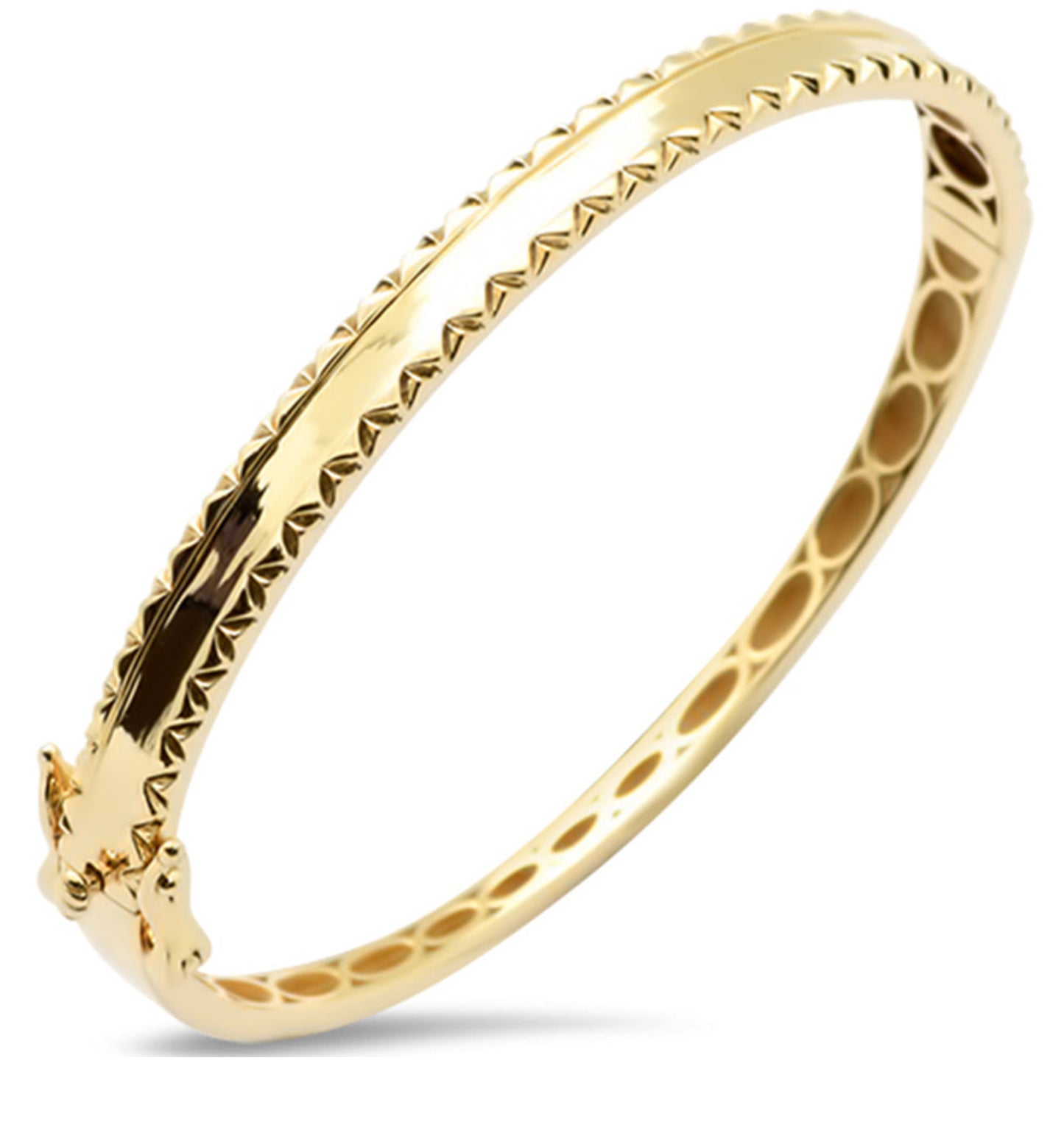 Gold Diamond Cut Accented Bangle Bracelet