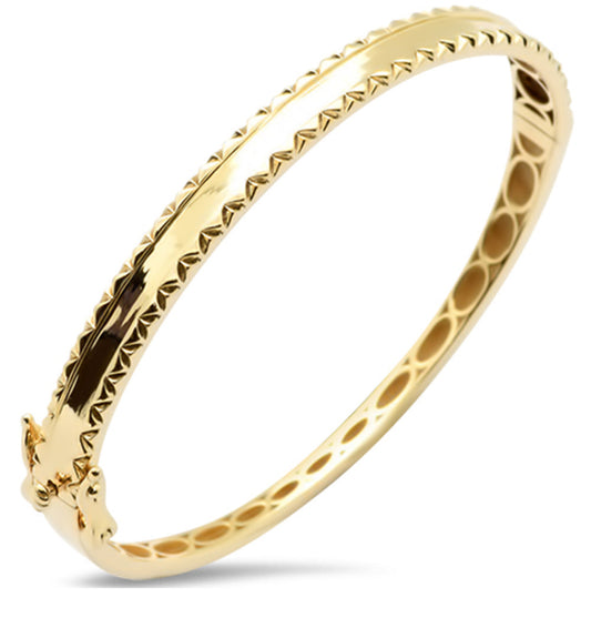 Gold Diamond Cut Accented Bangle Bracelet