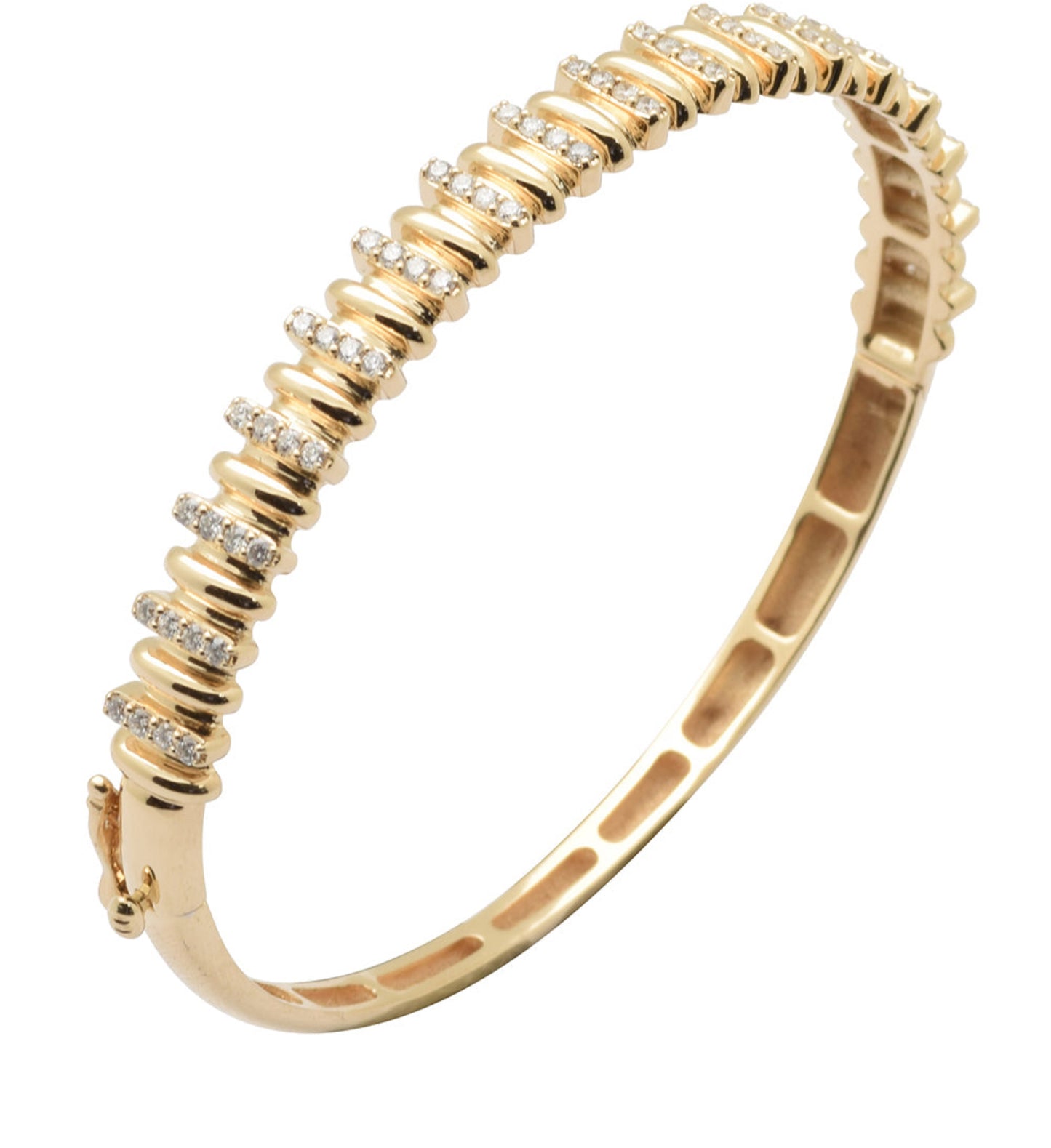 Gold and Diamond Ribbed Bangle Bracelet