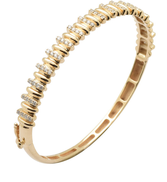 Gold and Diamond Ribbed Bangle Bracelet
