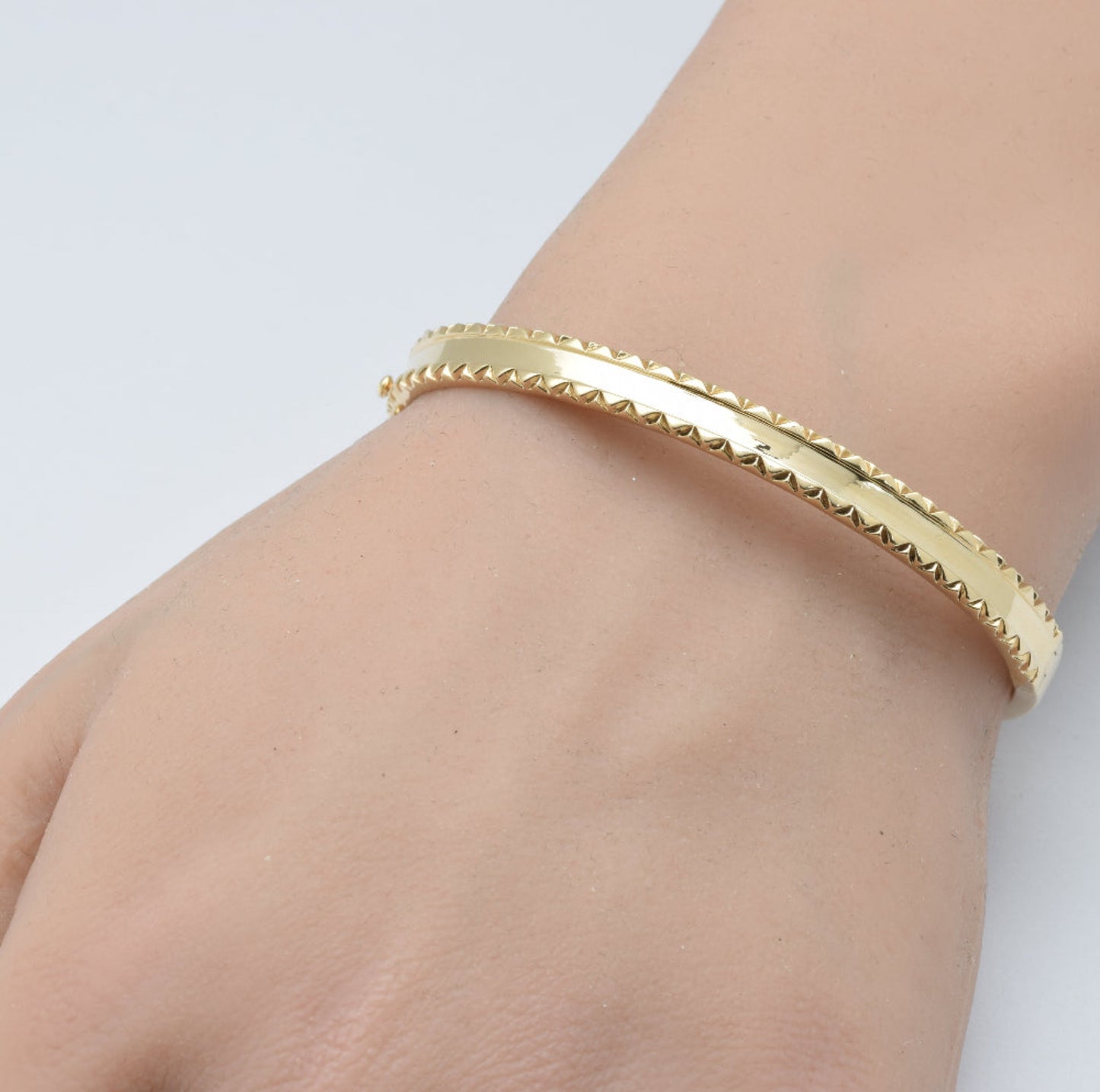 Gold Diamond Cut Accented Bangle Bracelet