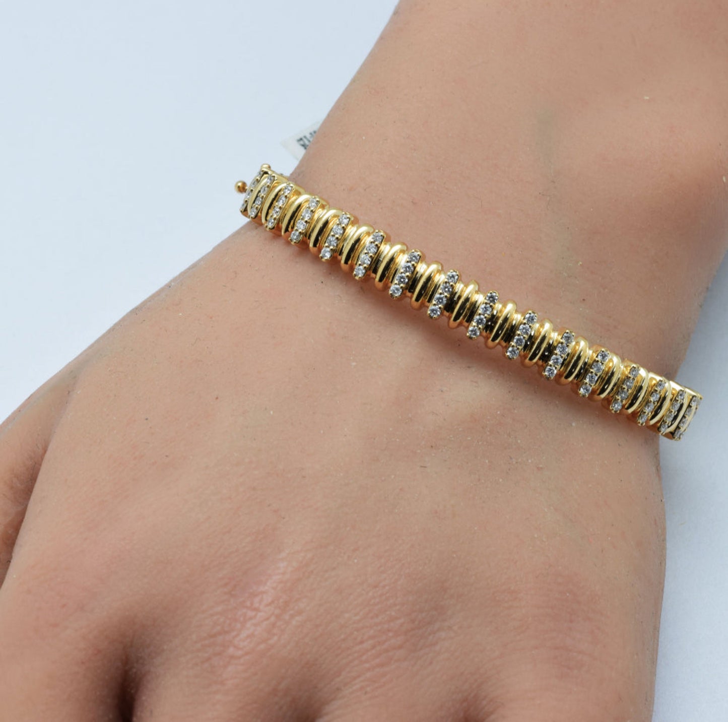 Gold and Diamond Ribbed Bangle Bracelet