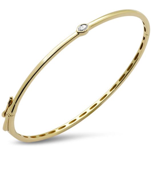 Gold Oval Diamond Solitaire Bangle Bracelet