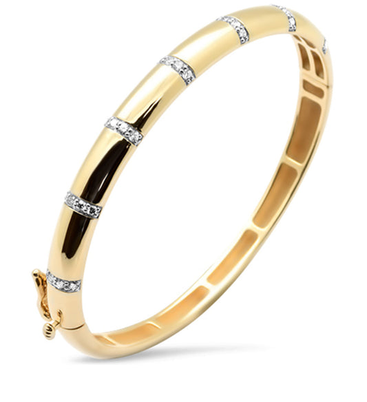 Gold Round Diamond Striped Bangle Bracelet