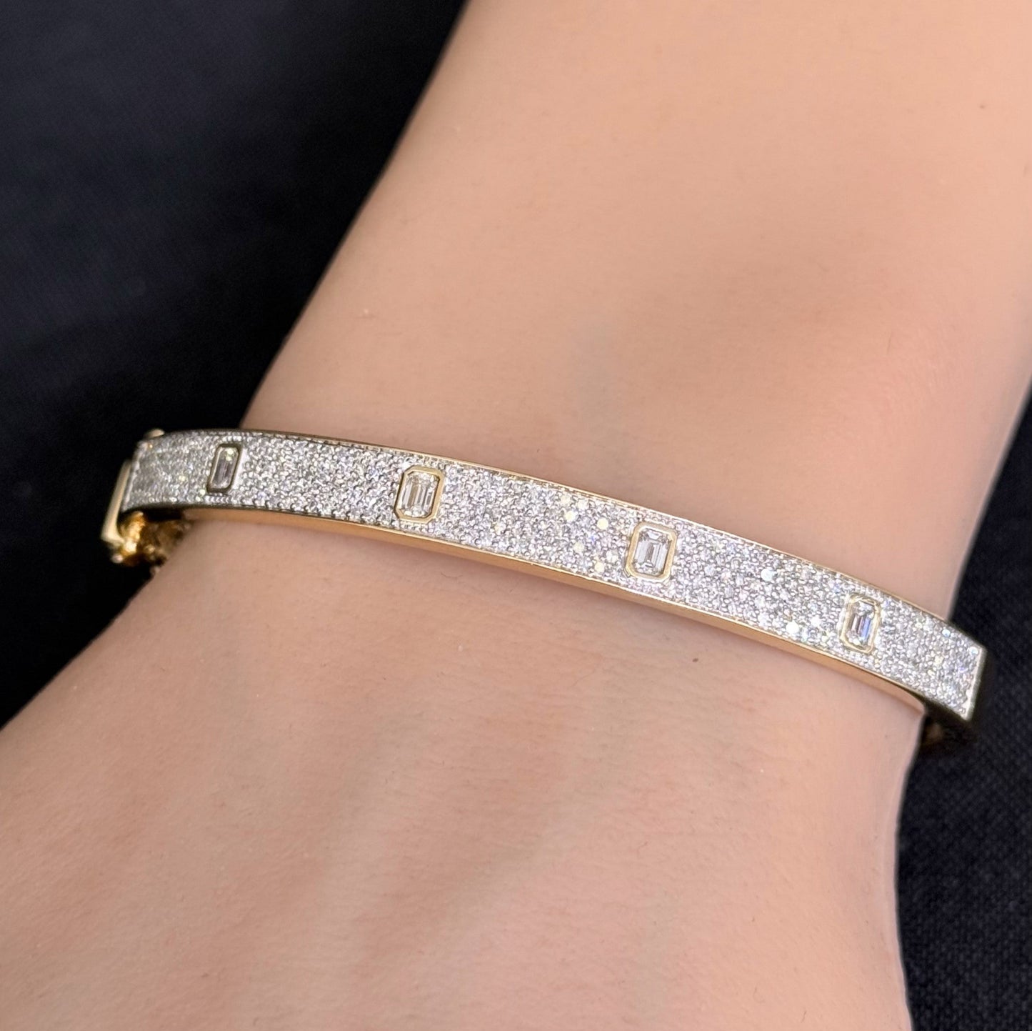 Diamond Pave and Emerald Cut Bangle Bracelet