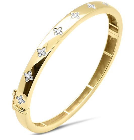 Diamond Clover Plain Bangle Bracelet