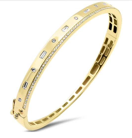 Round and Baguette  Cut Diamond Bangle Bracelet