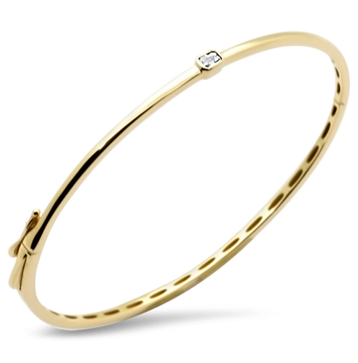 Gold Emerald Cut Diamond solitaire Bangle Bracelet