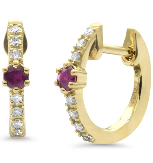 Diamond Pave Single Gem Huggie Earrings