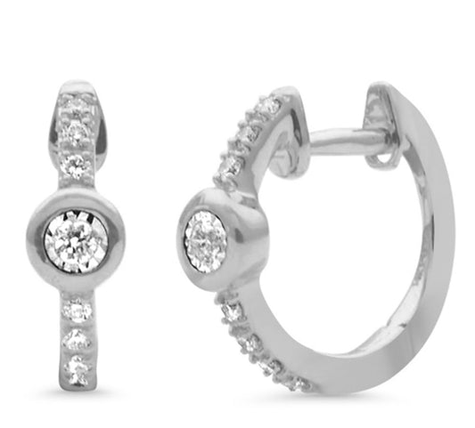 Bezel Set and Pave Diamond Huggie Earrings