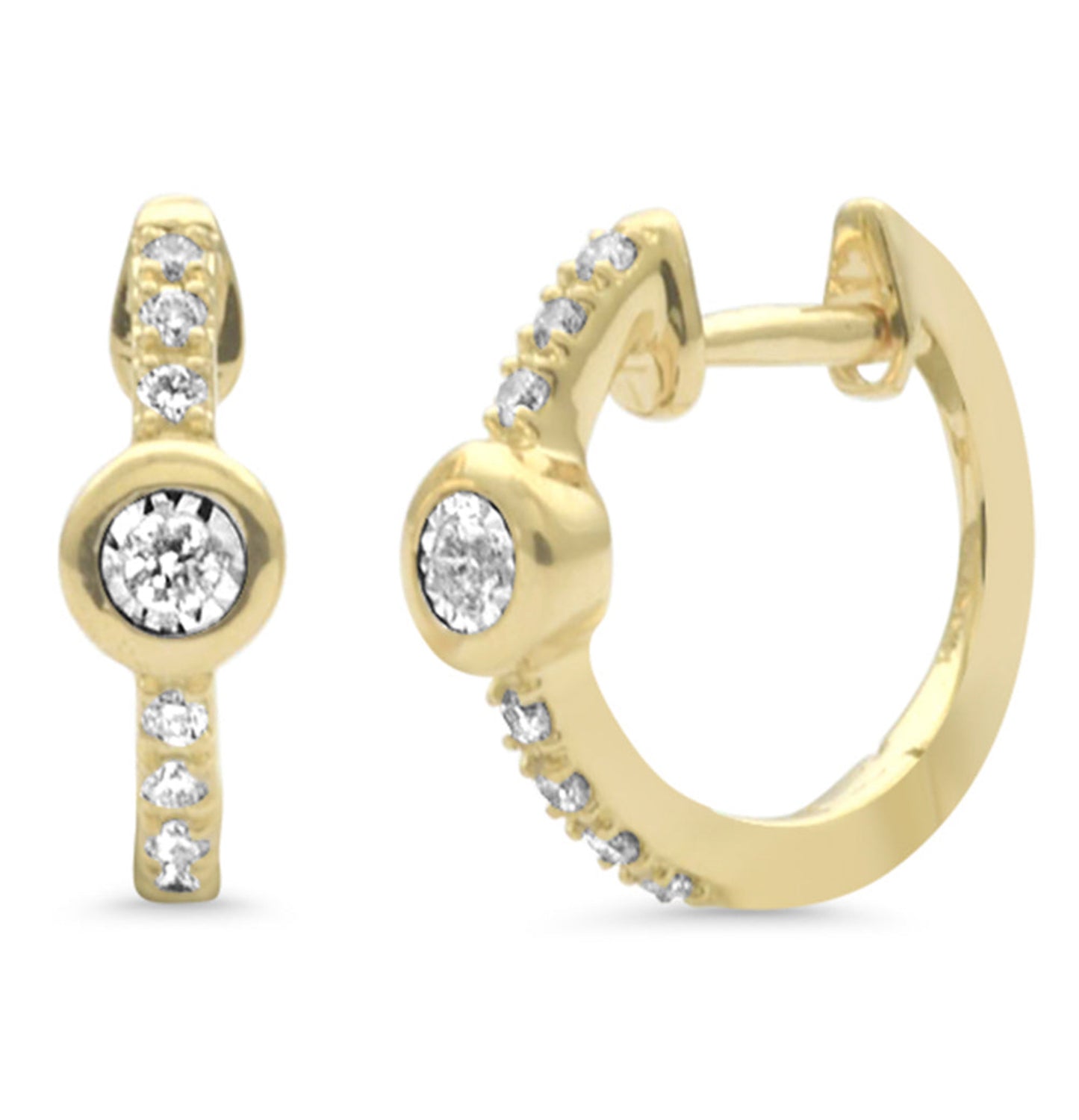 Bezel Set and Pave Diamond Huggie Earrings