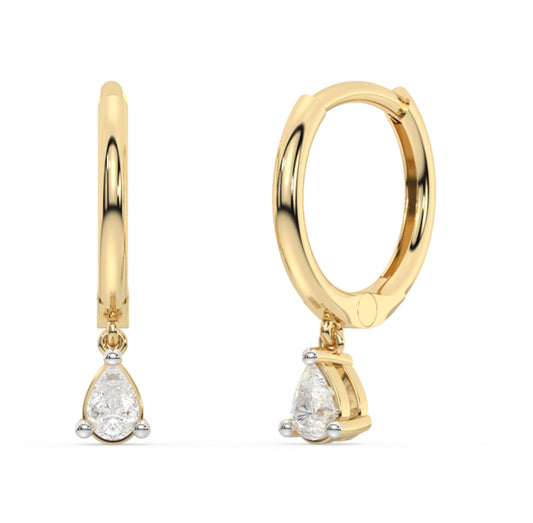 Pear Shaped Diamond Dangle Huggie Earrings