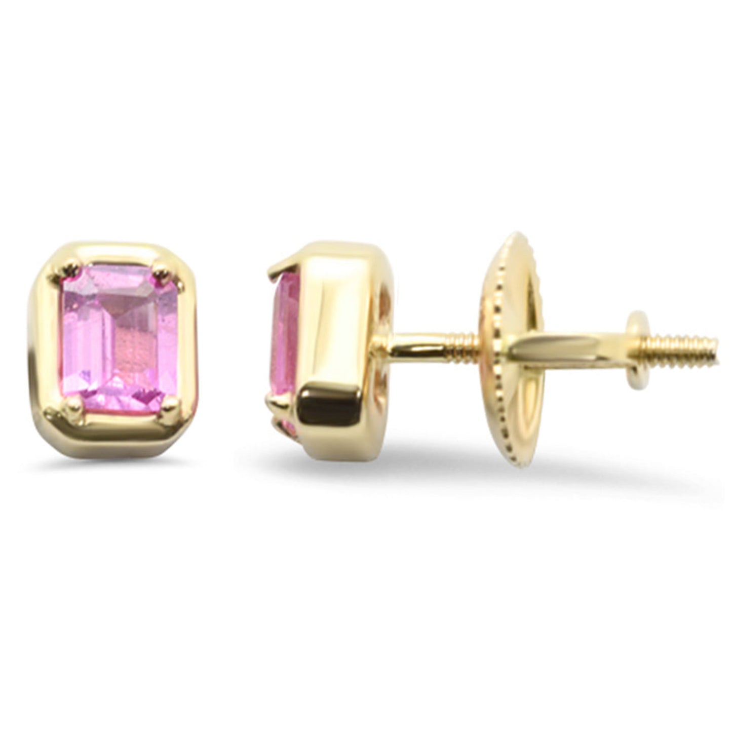 Emerald Cut Pink Sapphire Stud Earrings