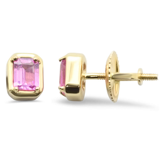Emerald Cut Pink Sapphire Stud Earrings