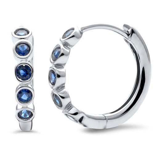 Bezel Set Blue Sapphire Huggie Earrings