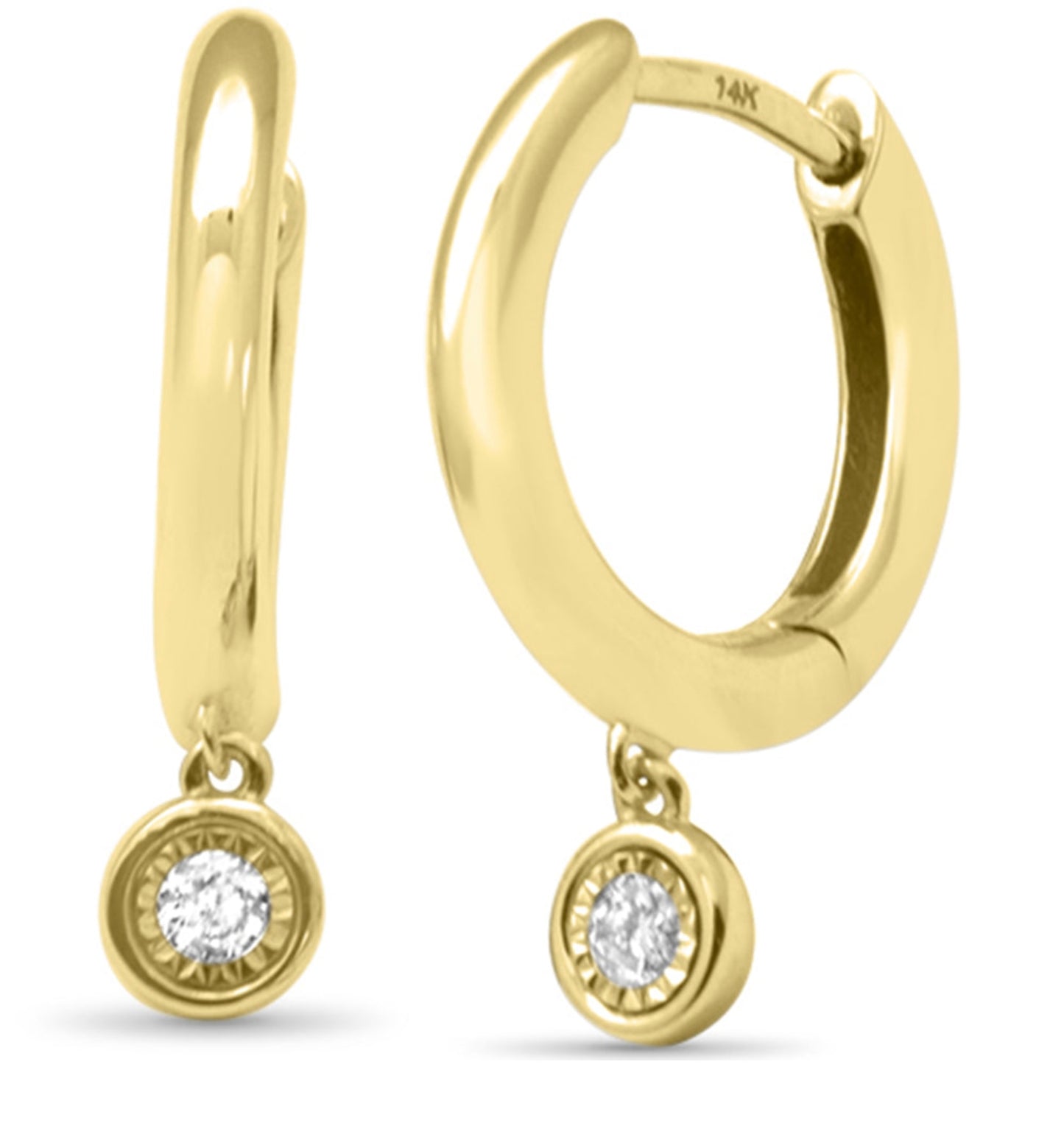 Single Diamond Dangle Huggie Earrings