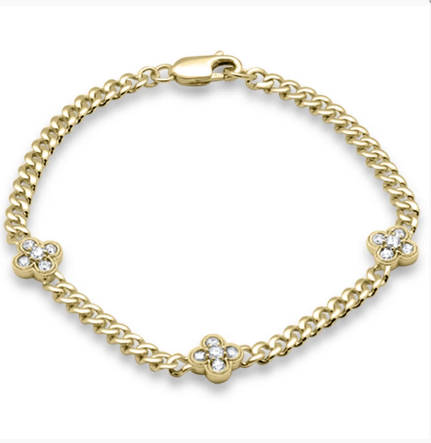 3 Clover Station Cuban Bracelet