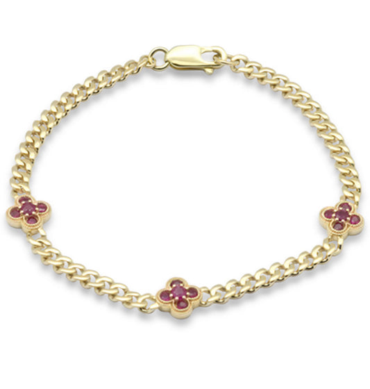 3 Ruby Clover Station Cuban Bracelet