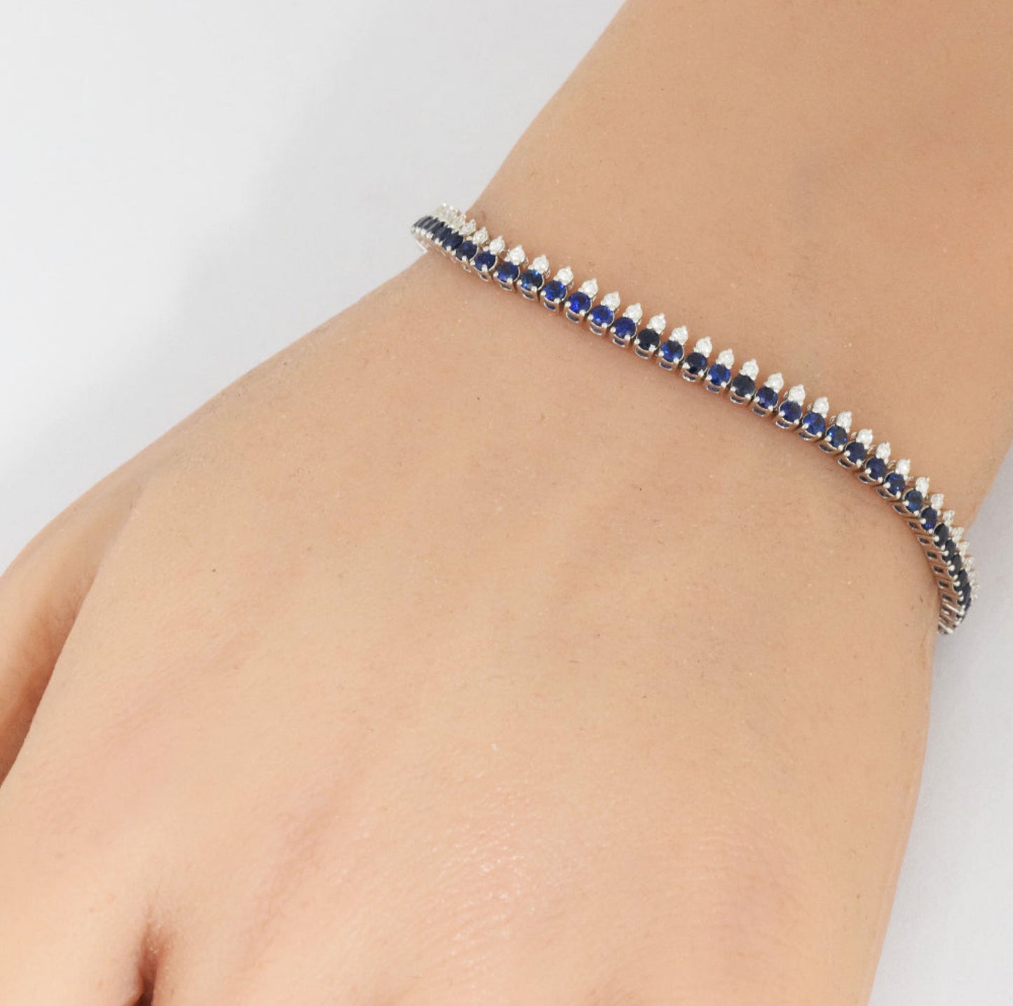 Diamonds and Blue Sapphire Tennis Bracelet