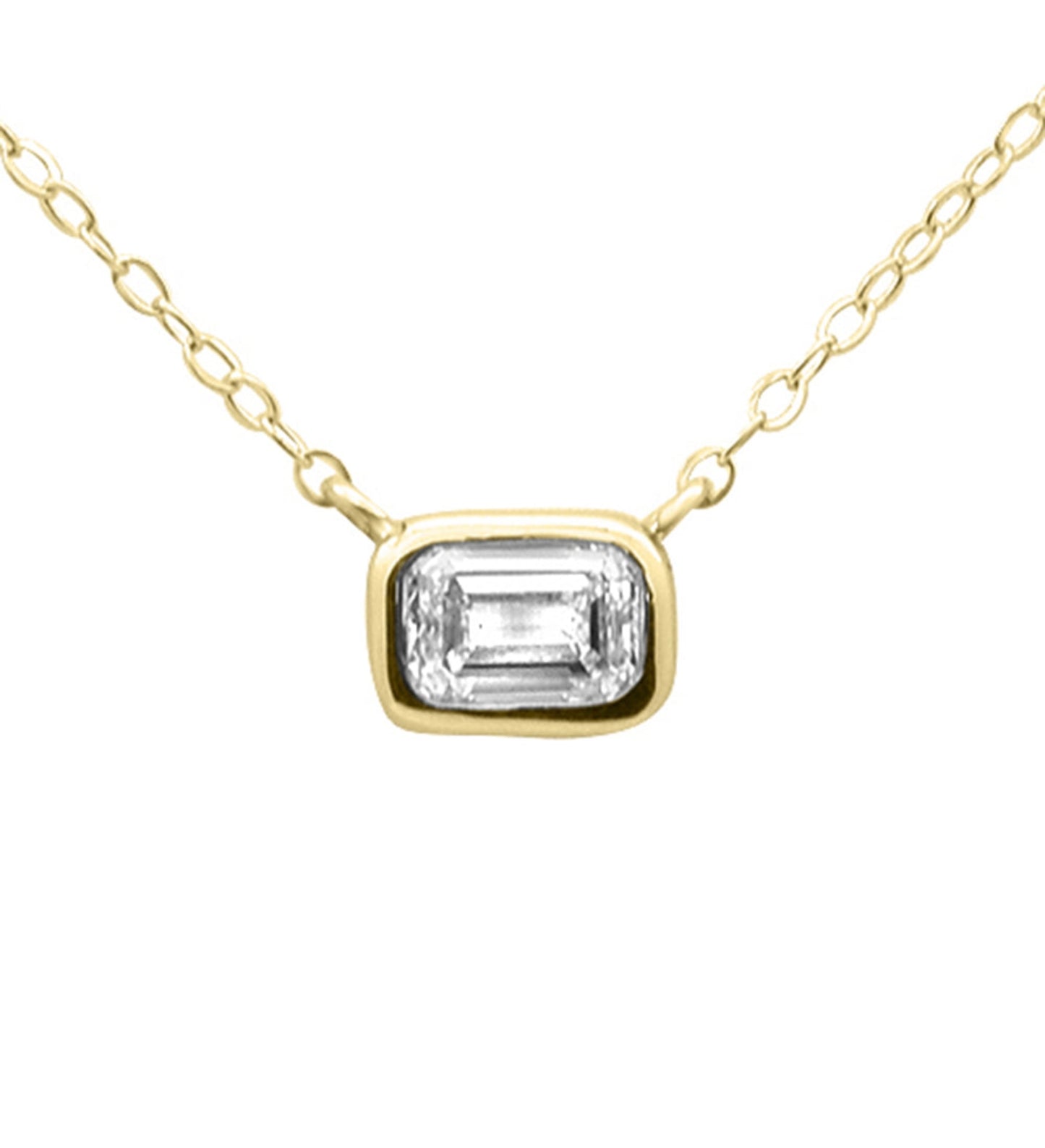 .27ct Gold Chunky Bezel Set Emerald Cut Solitaire Necklace