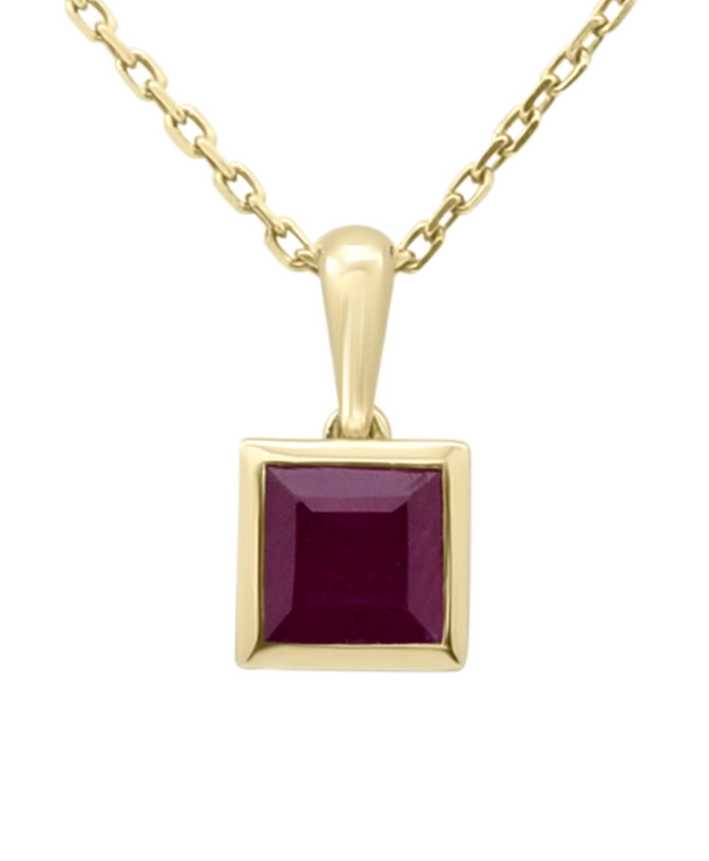 Bezel Set Princesses Cut Ruby Necklace