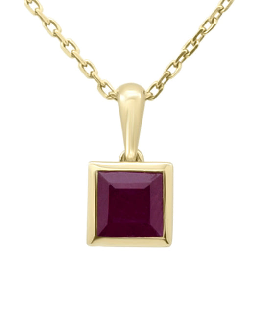 Bezel Set Princesses Cut Ruby Necklace