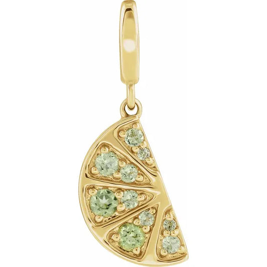 Gold and Peridot Lime Wedge Charm