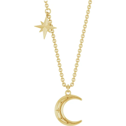 Plain Gold Star and Moon Necklace