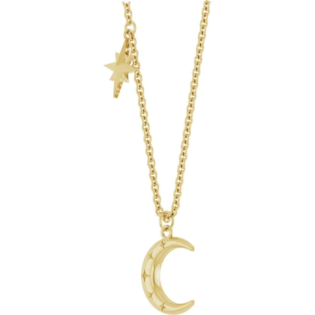 Plain Gold Star and Moon Necklace