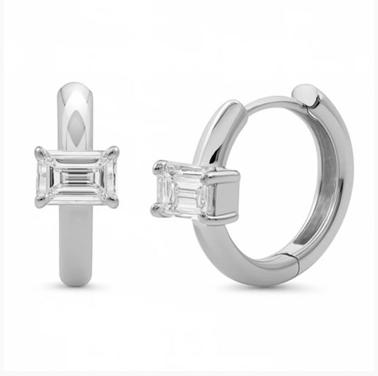 East-West Emerald Cut Huggie