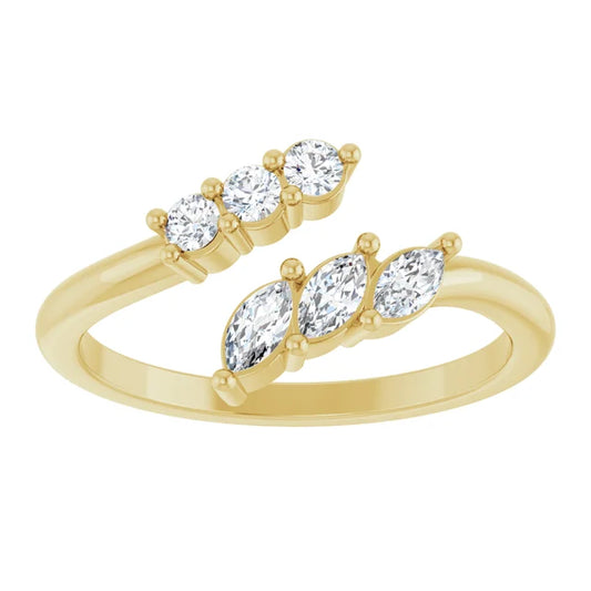 Round and Marquise Diamond Bypass Ring