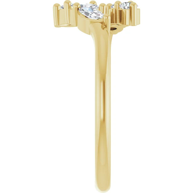Round and Marquise Diamond Bypass Ring