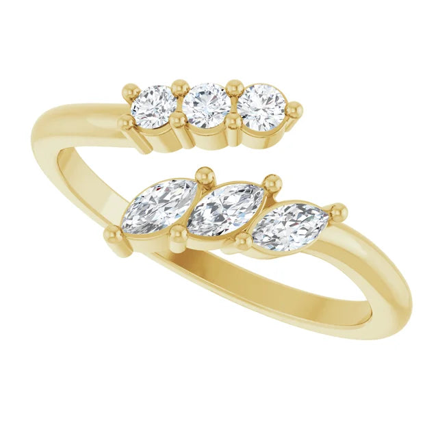 Round and Marquise Diamond Bypass Ring