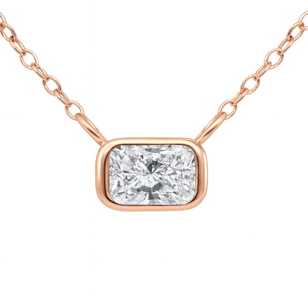 .27ct Gold Chunky Bezel Set Emerald Cut Solitaire Necklace