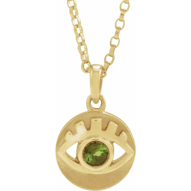 Green Tourmaline Evil Eye Necklace