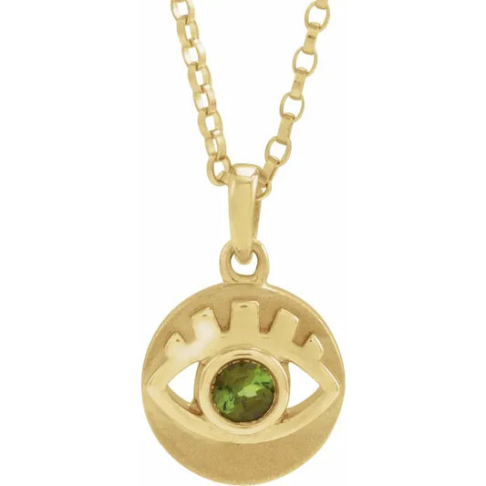 Green Tourmaline Evil Eye Necklace