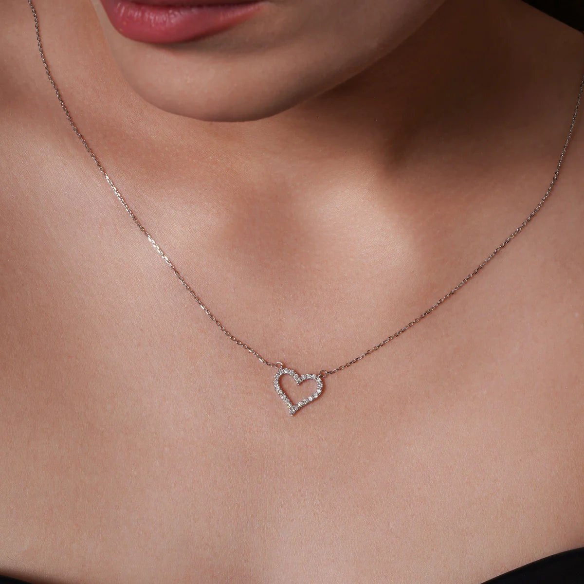 Sterling Silver and Diamond Heart Necklace