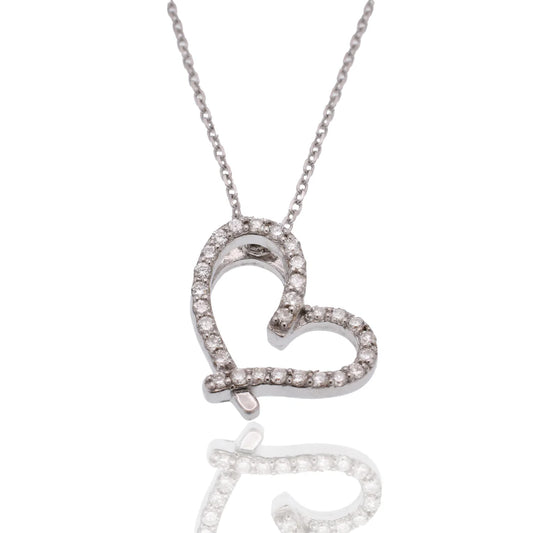 Sterling Silver and Diamond Asymmetric Heart