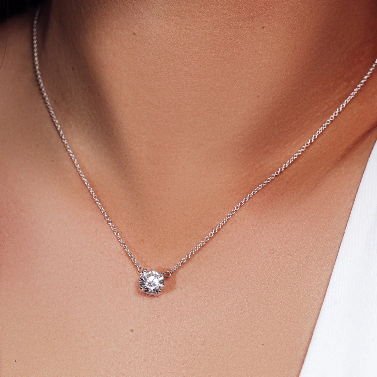 Sterling silver Round Moissanite Solitaire Necklace