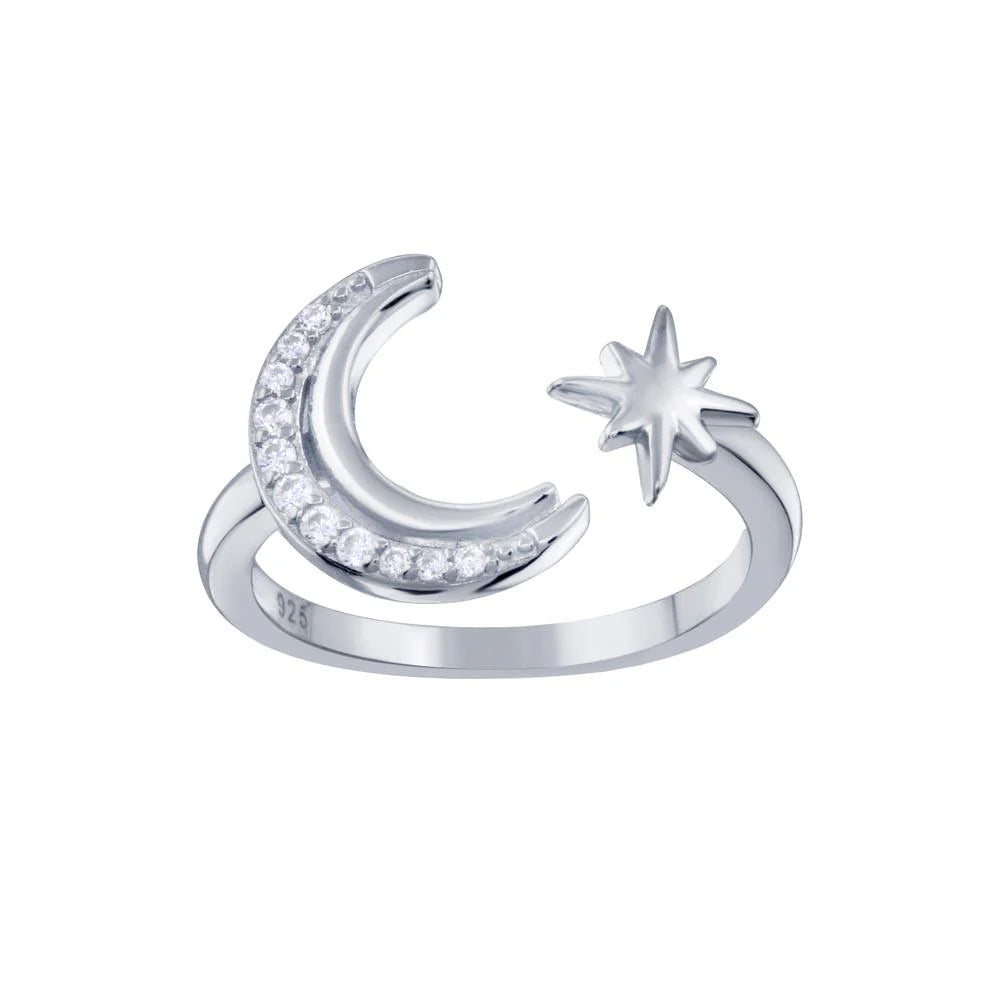 Sterling silver Star and Moon Ring