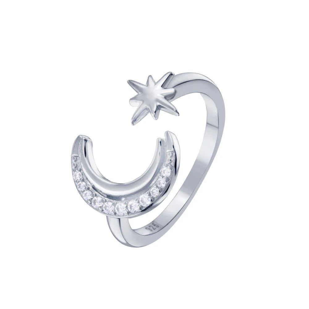 Sterling silver Star and Moon Ring
