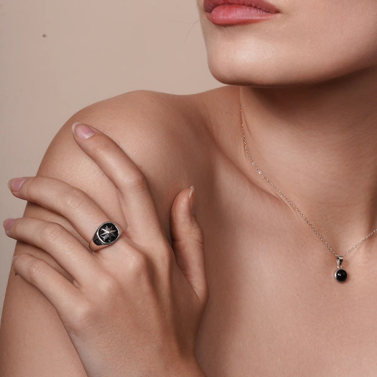 Sterling Silver and Black Enamel Star Ring